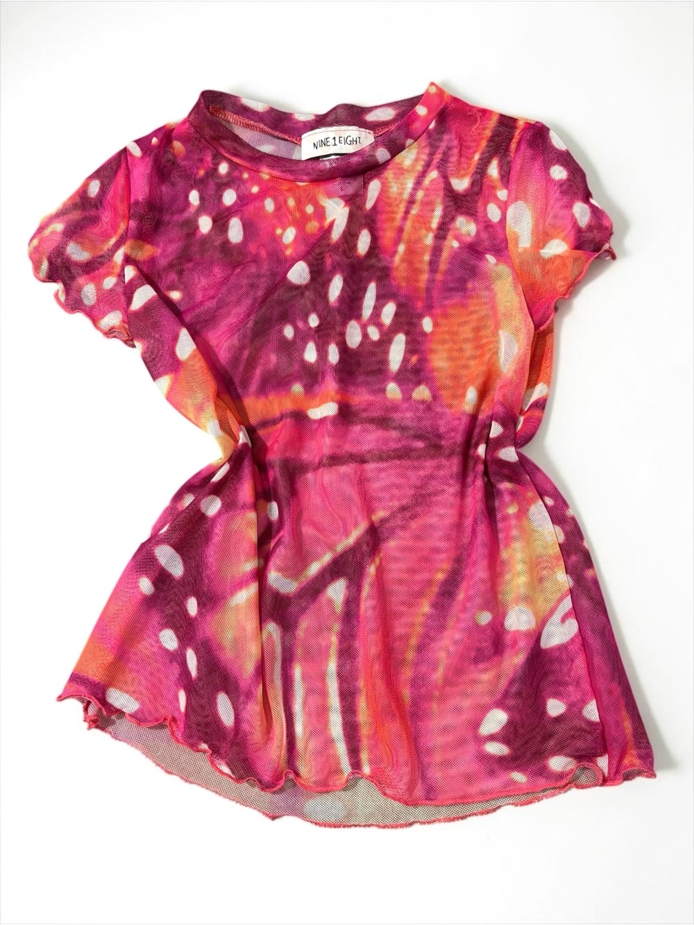 Mesh Butterfly Baby Tee Lizzie McGuire Stretchy Nine1Eight Y2K Pink Fitted Top L